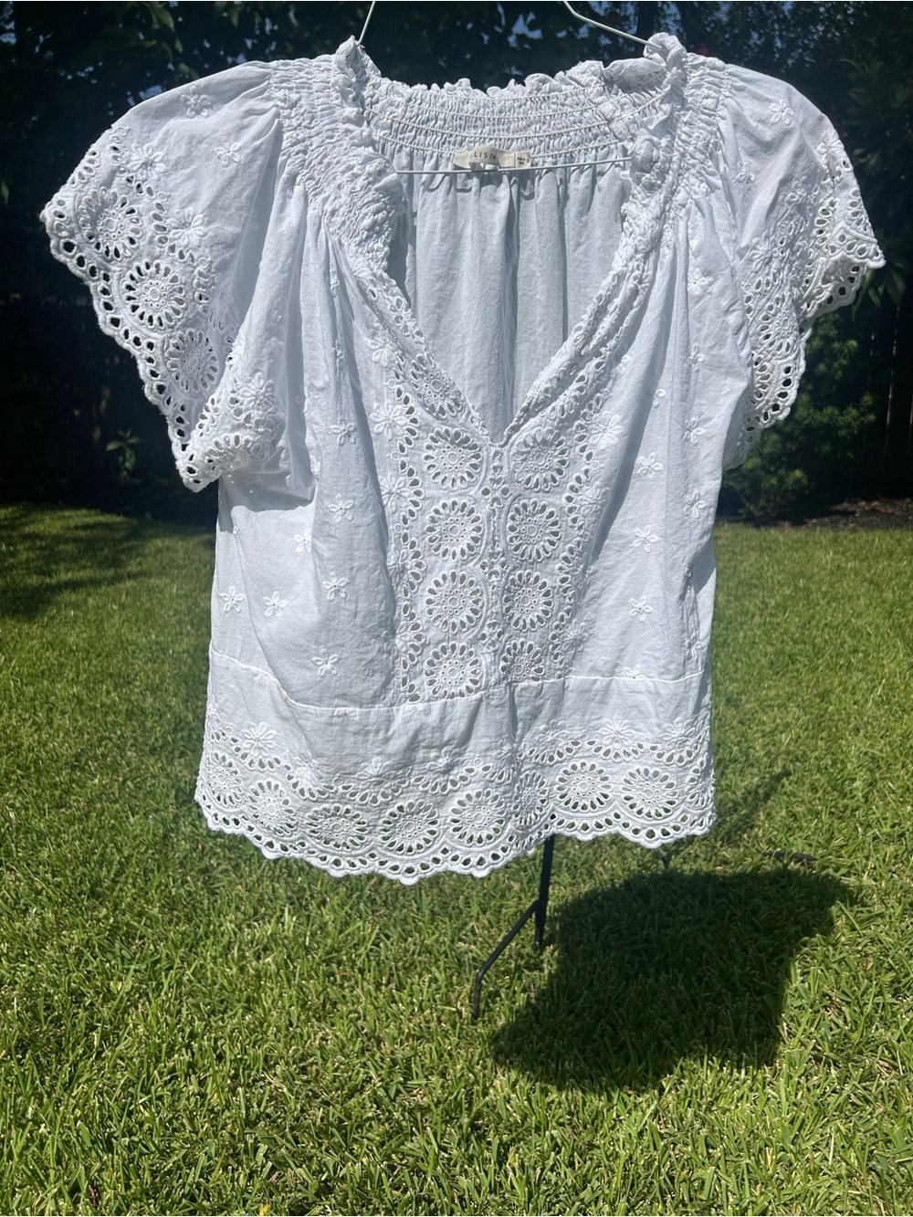 Ellison White Eyelet Lace Peasant Top - Women Size S